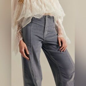 NWT We The Free People Libre Wide Leg Cord Jeans Light Gray Mockingbird Size 26